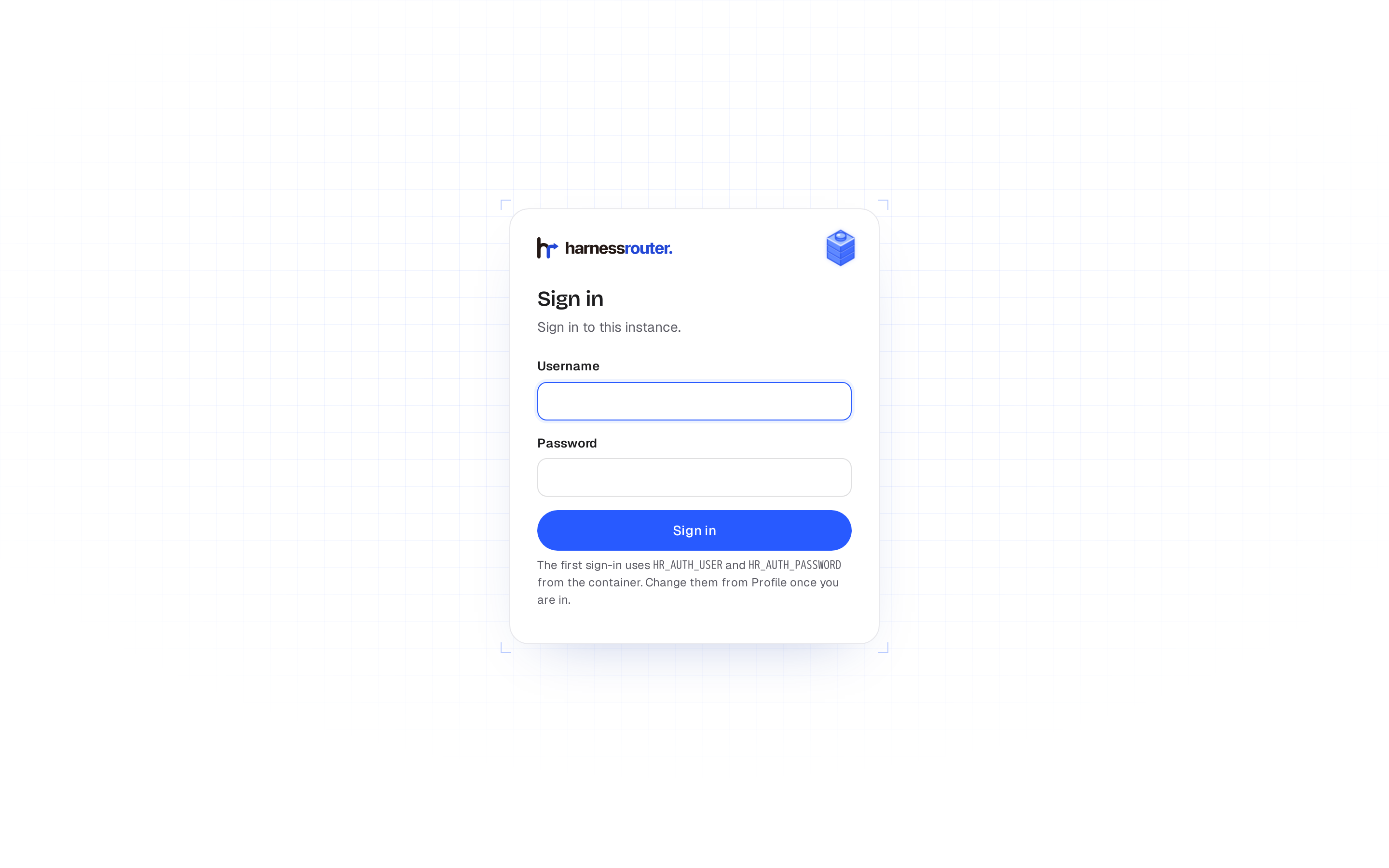 HarnessRouter Community Edition sign-in screen