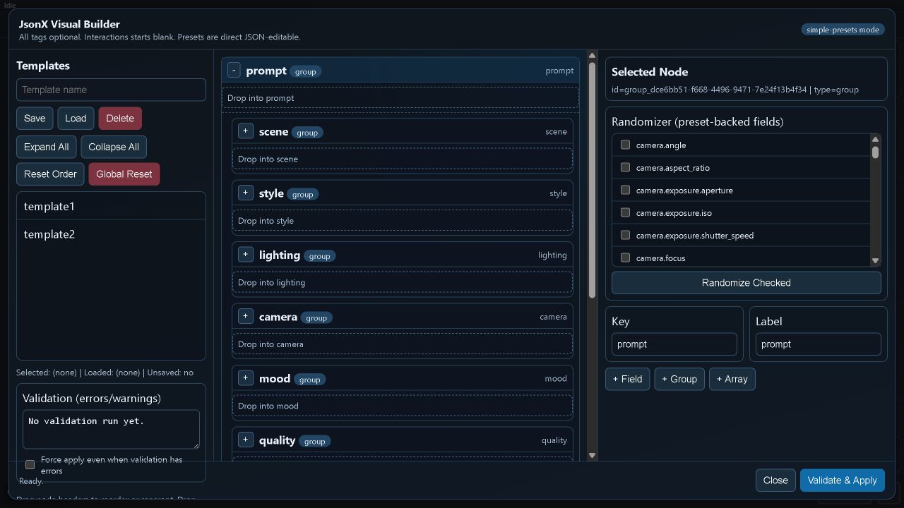 JsonX visual builder