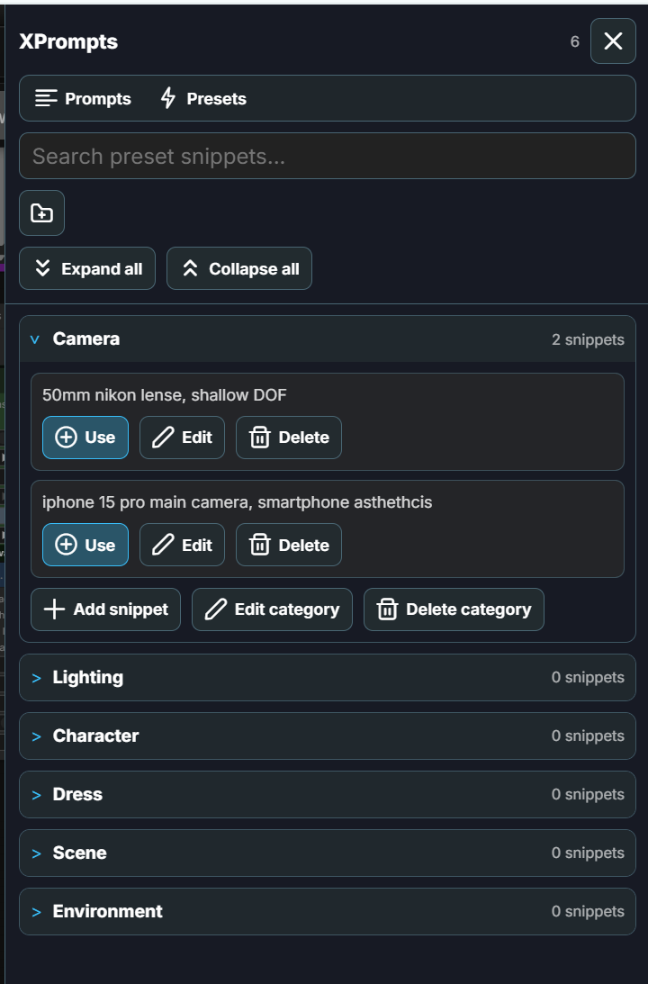 Expanded XPrompts presets