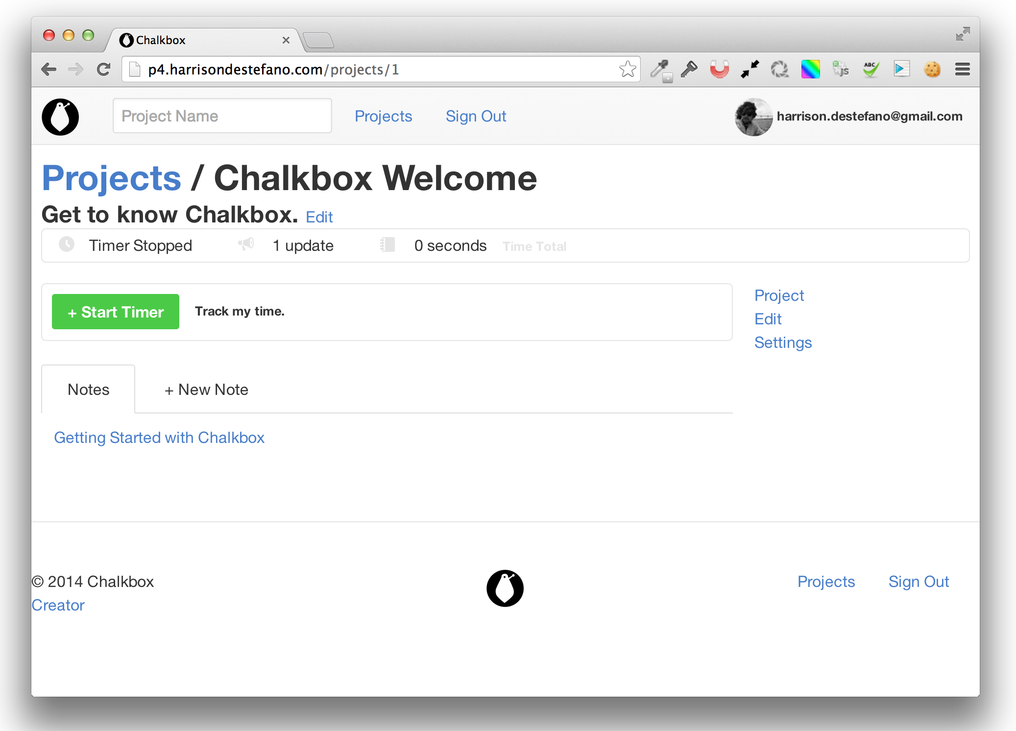 Chalkbox user interface - projects 