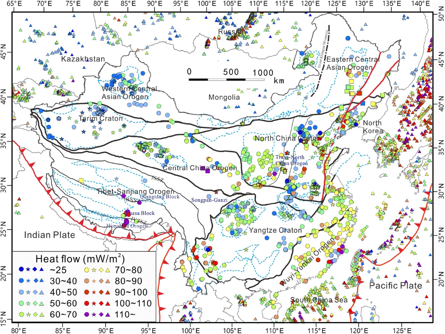 中国大地热流分布
