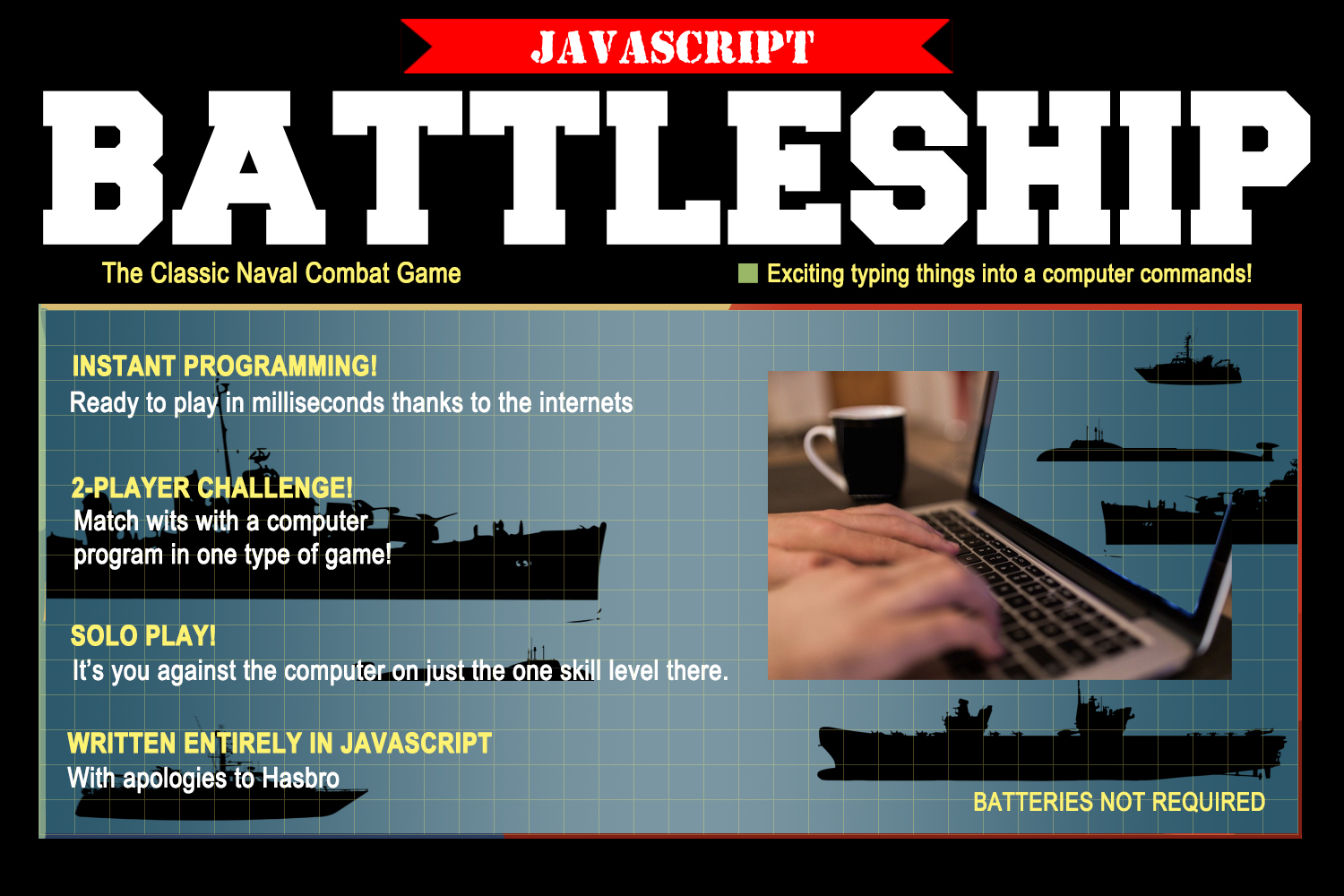 Battleship in Javascript parody boardgame cover