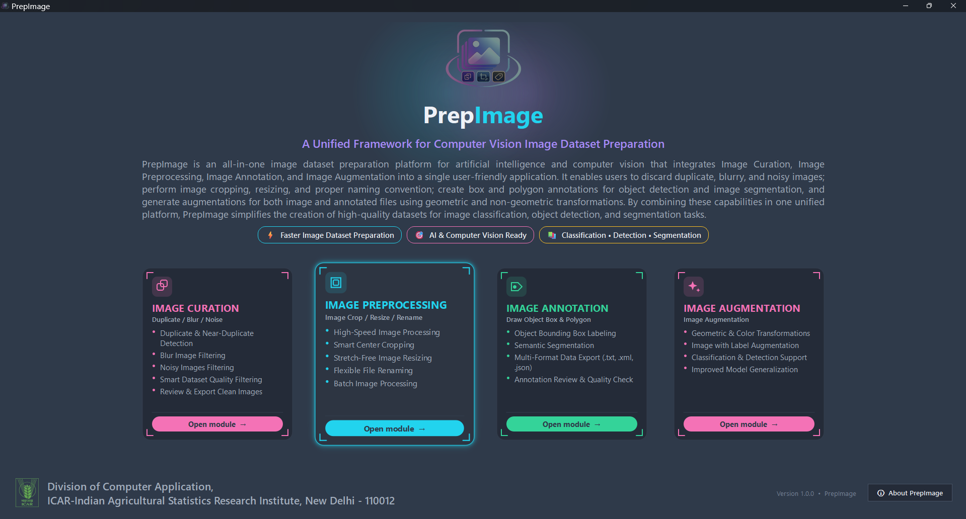 PrepImage home screen