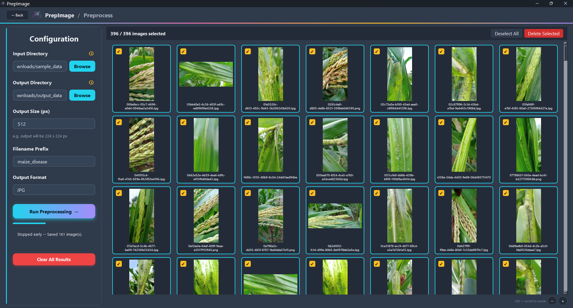 Image Preprocessing screen