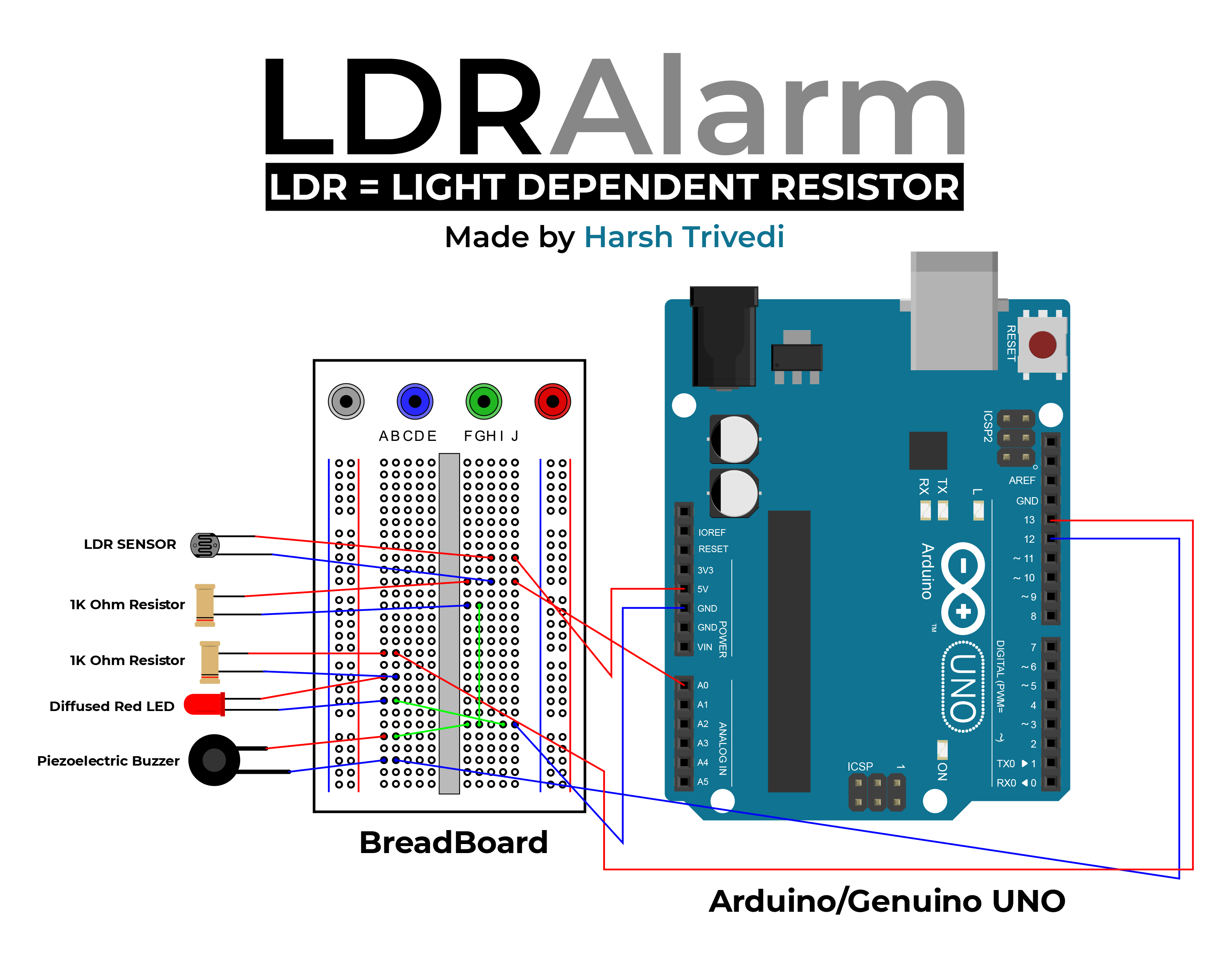 LDR Alarm using Arduino - Circuit Diagram