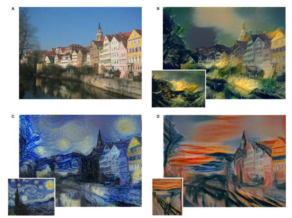“Neckarfront”, Tubingen, Germany in various styles of different paintings