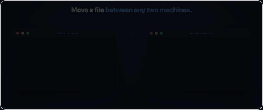 One terminal runs reminal copy report.pdf and gets a one-time code; another machine runs reminal paste with that code and the file transfers, end-to-end encrypted
