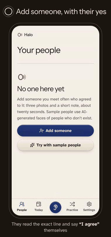 The consent flow: the person reads the exact reminder and agrees before being added