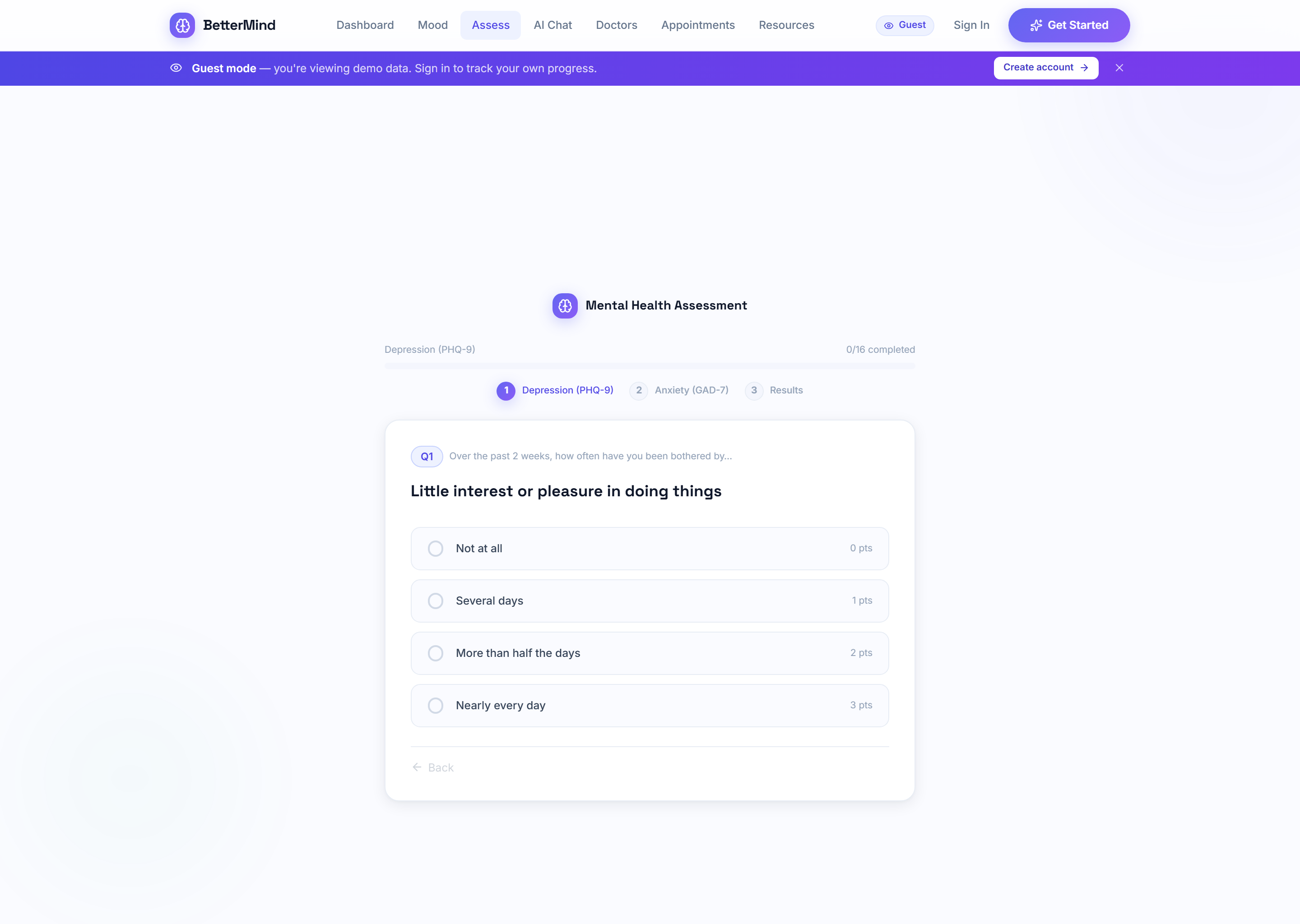 BetterMind clinical assessment
