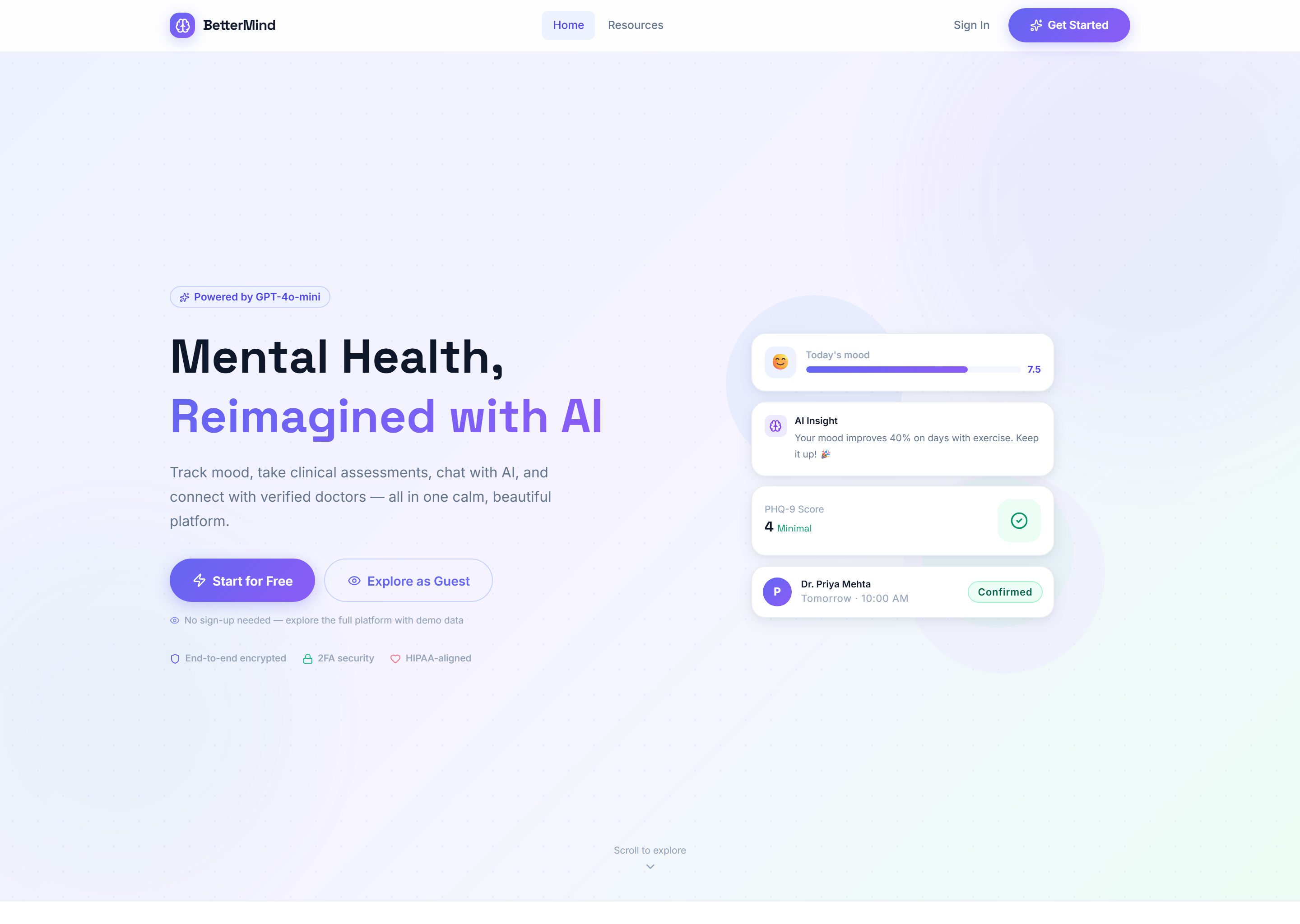 BetterMind landing page