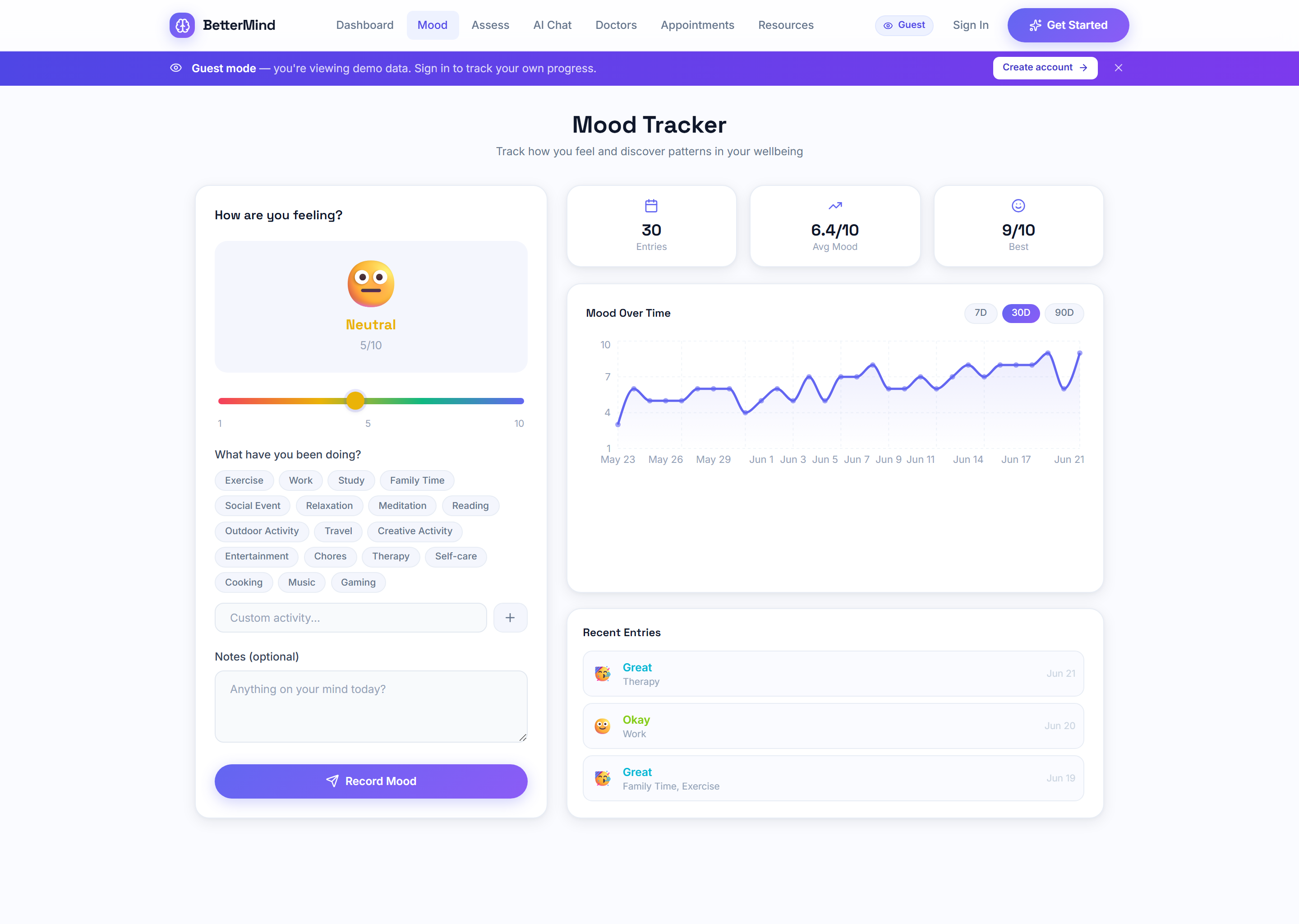 BetterMind mood tracker