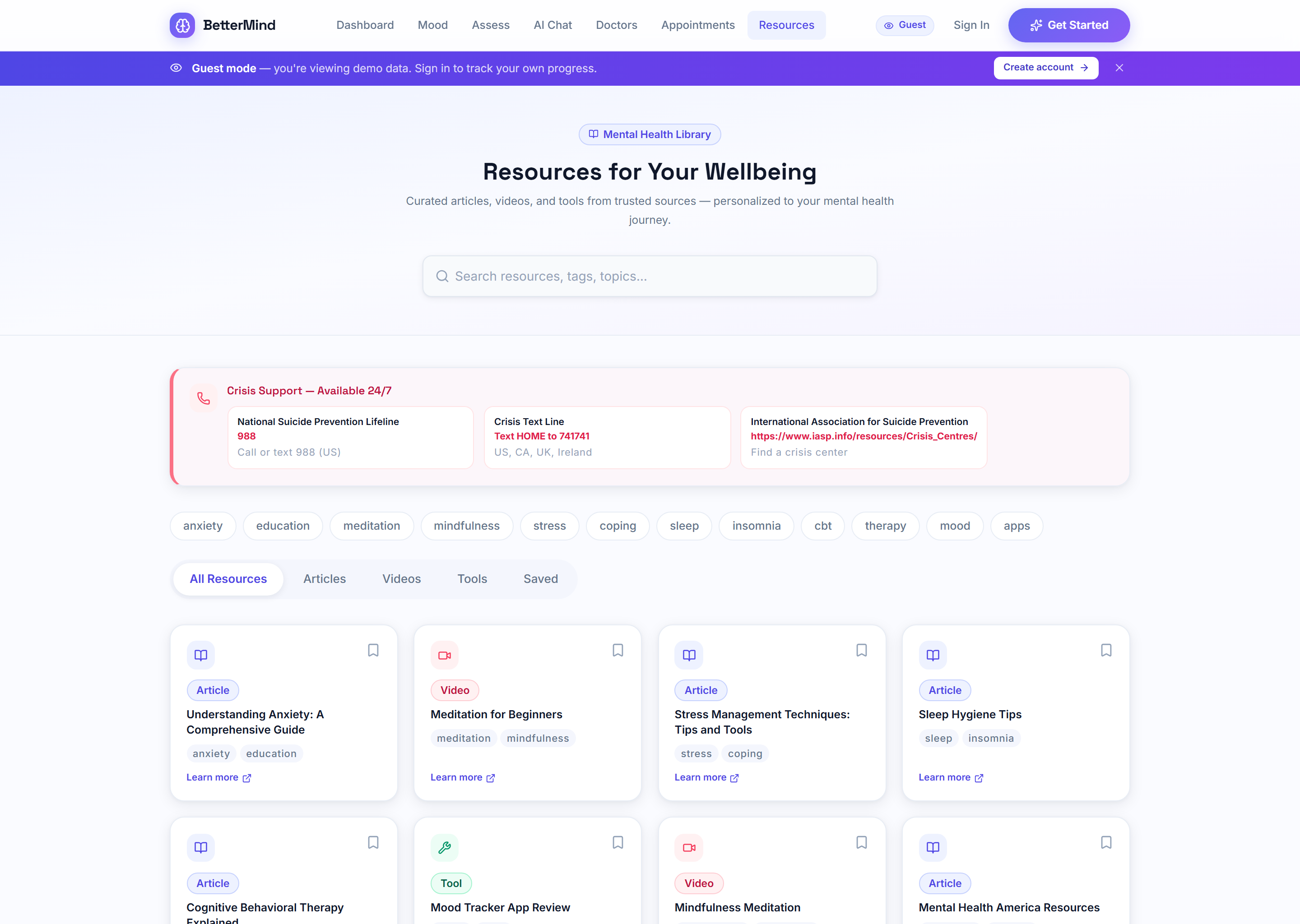 BetterMind mental health resource library