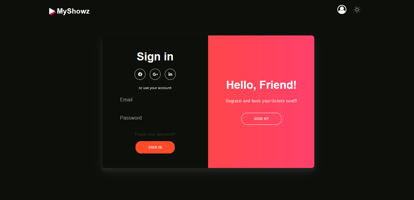 SignIn-SignUp page in the dark mode