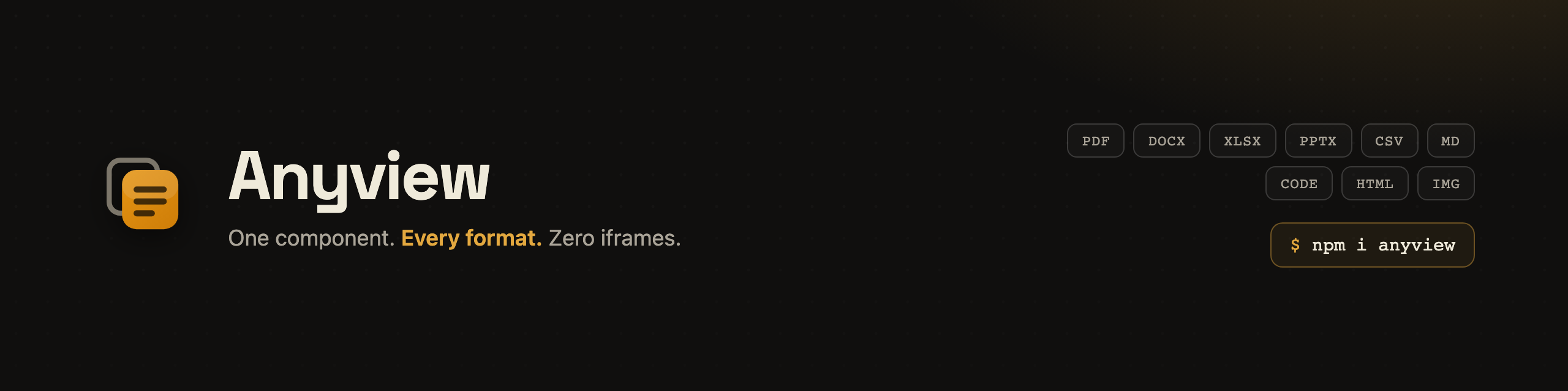 Anyview: one component, every format, zero iframes.