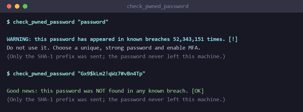 check_pwned_password output
