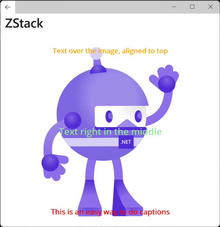 A ZStack with a robot image and some text over it