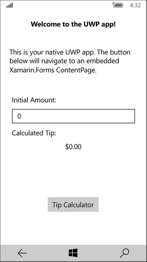 Navigating to the embedded Forms page on UWP