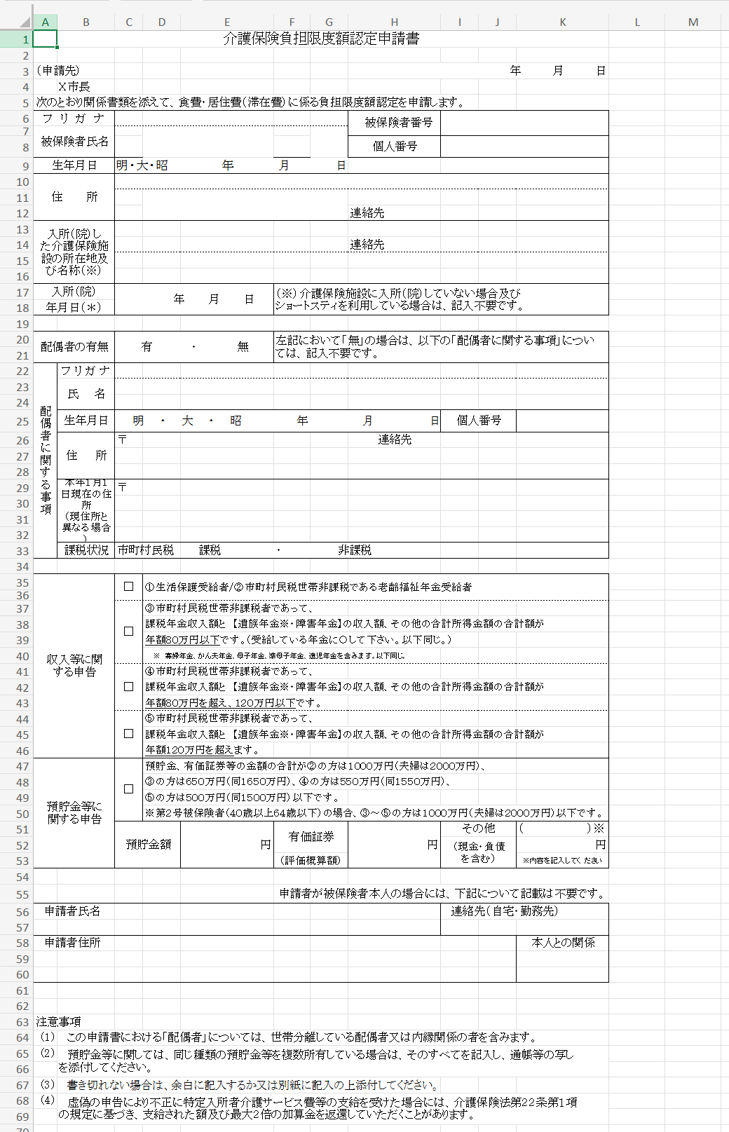 General application form Excel