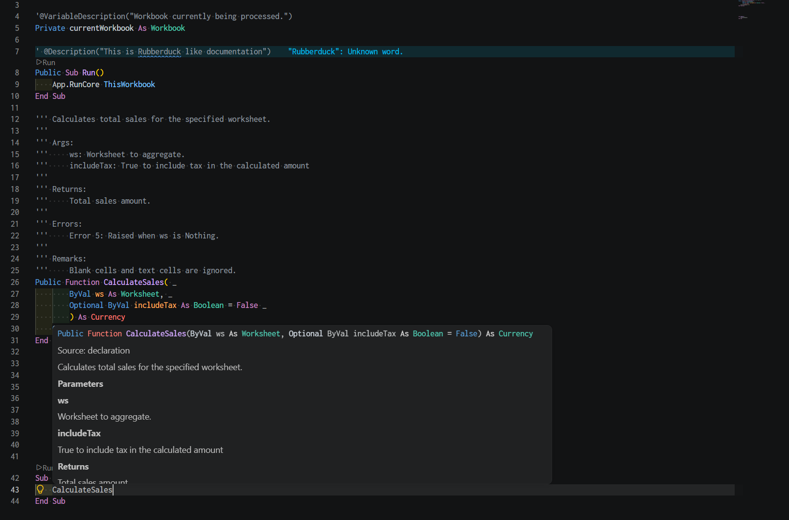 Documentation string support