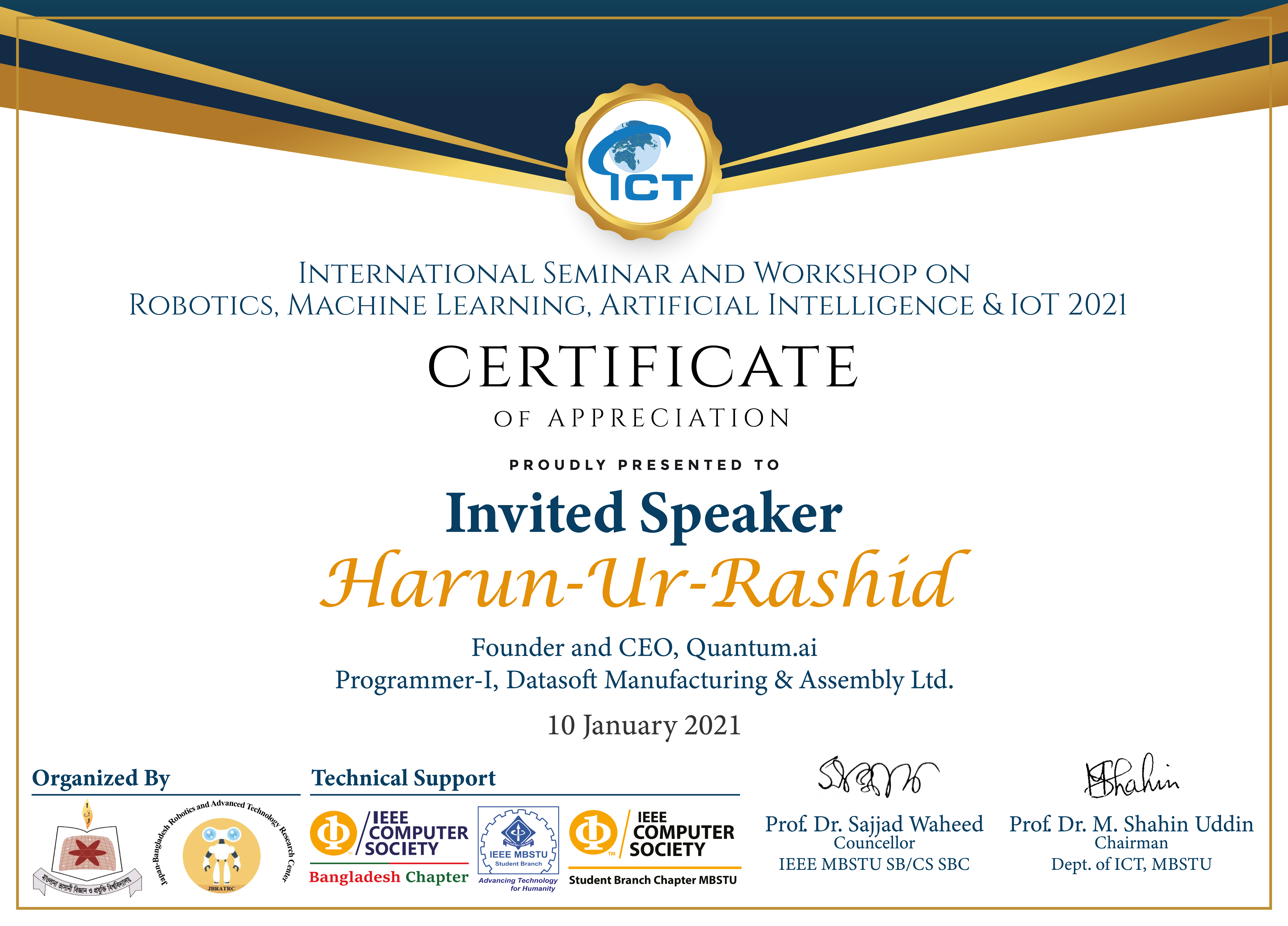 Certificate as an invited guest