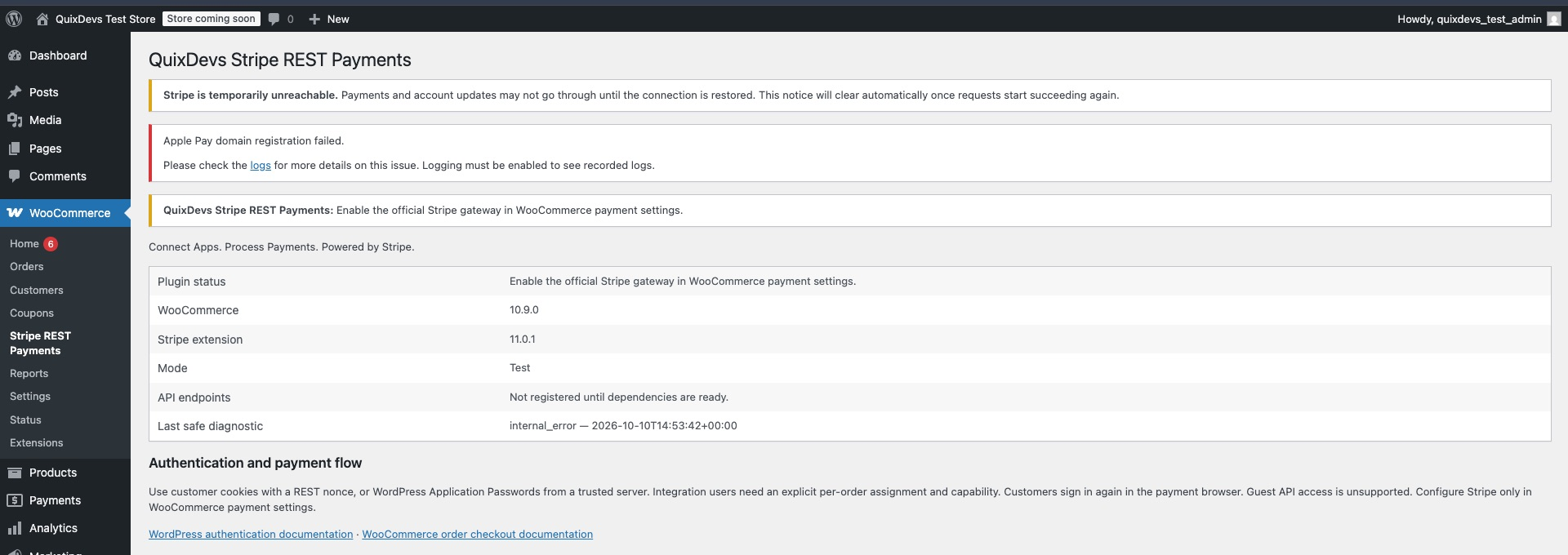 Dependency diagnostic from the disposable store with the Stripe gateway disabled