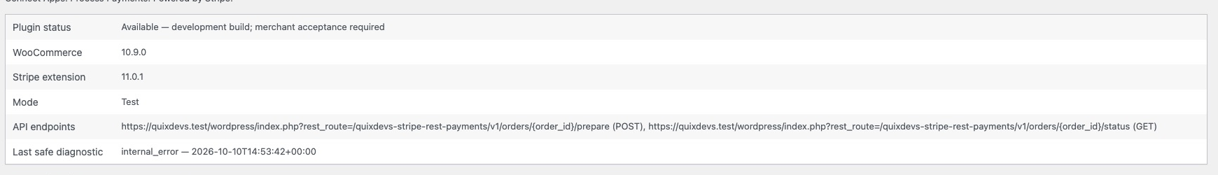 Detail of the prepare and status endpoint URLs in the native diagnostics table