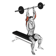 Skull crusher lying triceps extension showing stable upper arms, controlled elbow bend, load lowering near or behind the head, and smooth extension