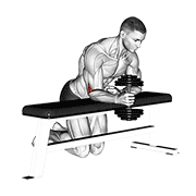 Dumbbell Over Bench One Arm Neutral Wrist Curl animated exercise demonstration