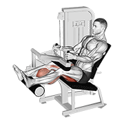 Seated leg curl demonstration showing locked thigh pad, aligned knee axis, and controlled leg extension and flexion