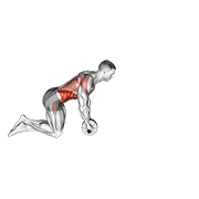 Kneeling ab wheel rollout with ribs and pelvis controlled, arms rolling forward, hips moving with the torso, and no lower-back sag