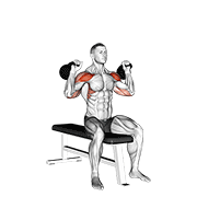 Kettlebell Seated Two Arm Military Press animated exercise demonstration