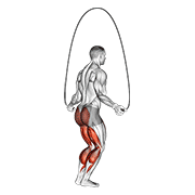 Jump rope demonstration with low soft hops, elbows close to the torso, hands near the hips, and rope turned mainly by the wrists