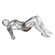 Glute bridge demonstration showing flat back start, feet flat on mat, and hips extended into straight line with knees and shoulders
