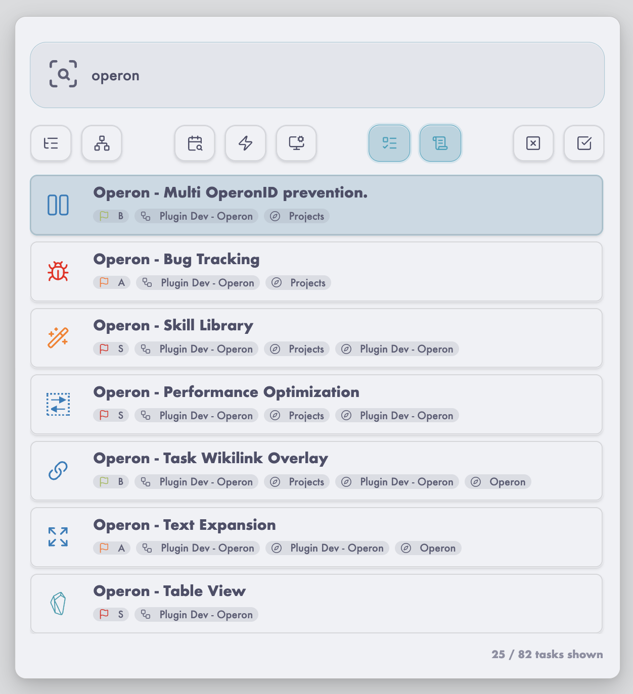 Task Finder showing remembered-word search, task modes, inline/file toggles, and project scope controls