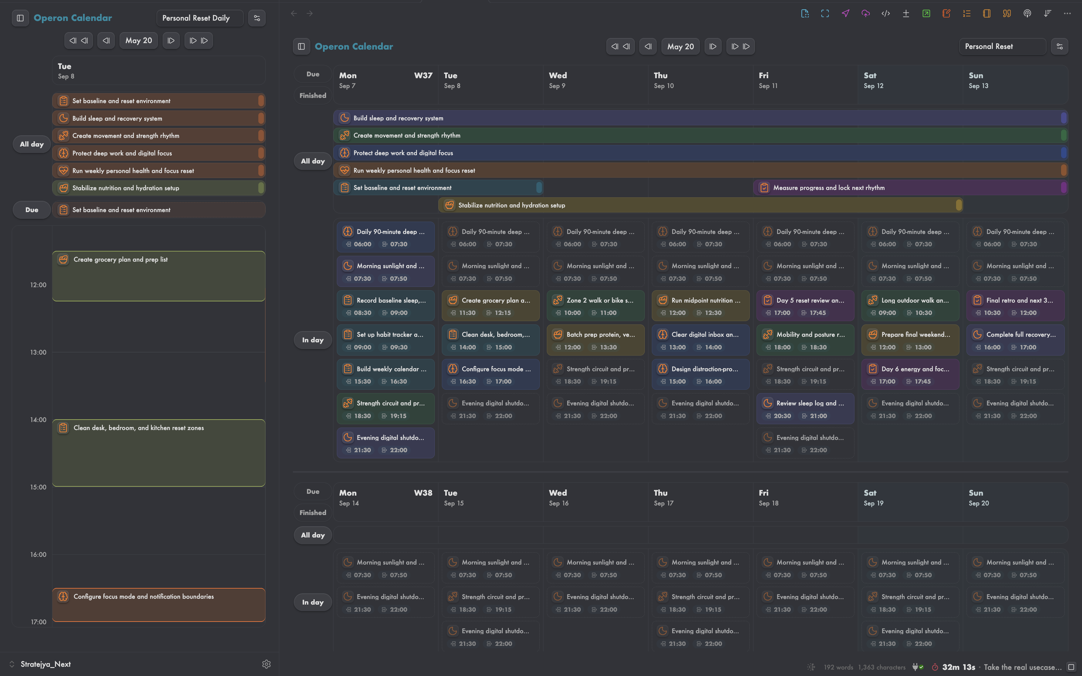 Calendar Multi-Week view showing broader planning across multiple weeks with a focused day view