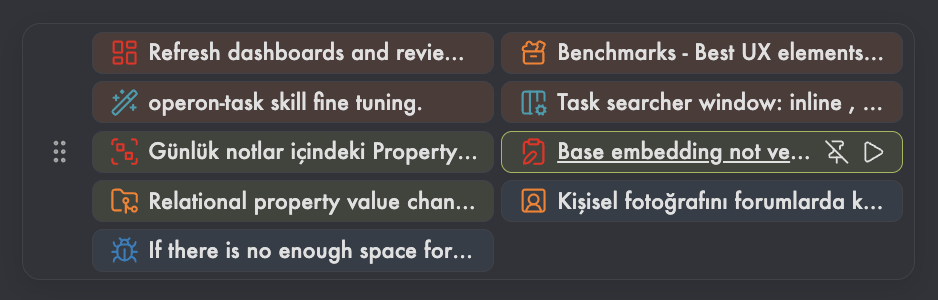 Pinned Task Dock showing a small focused set of active tasks