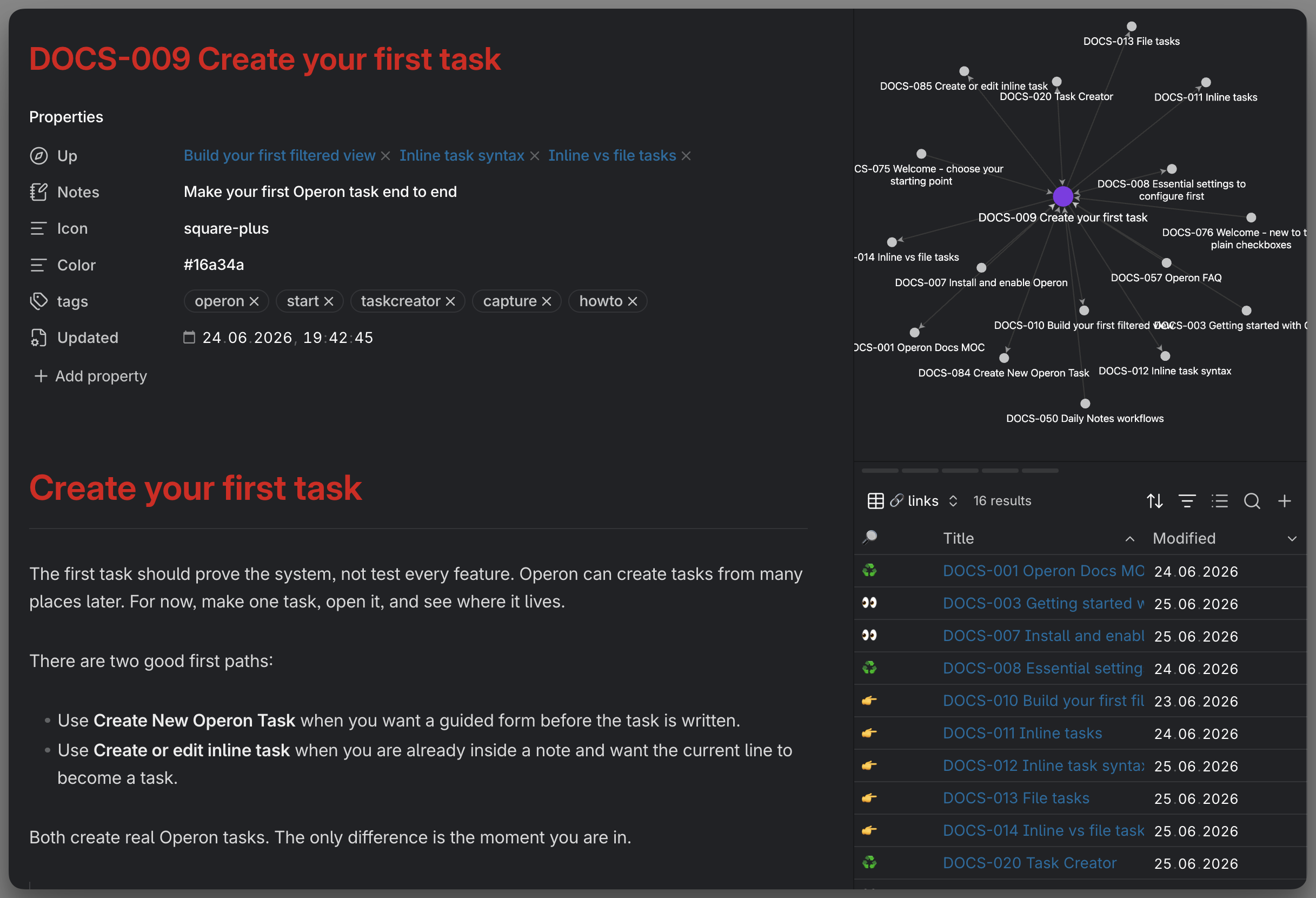 The selected Operon Docs folder open in Obsidian