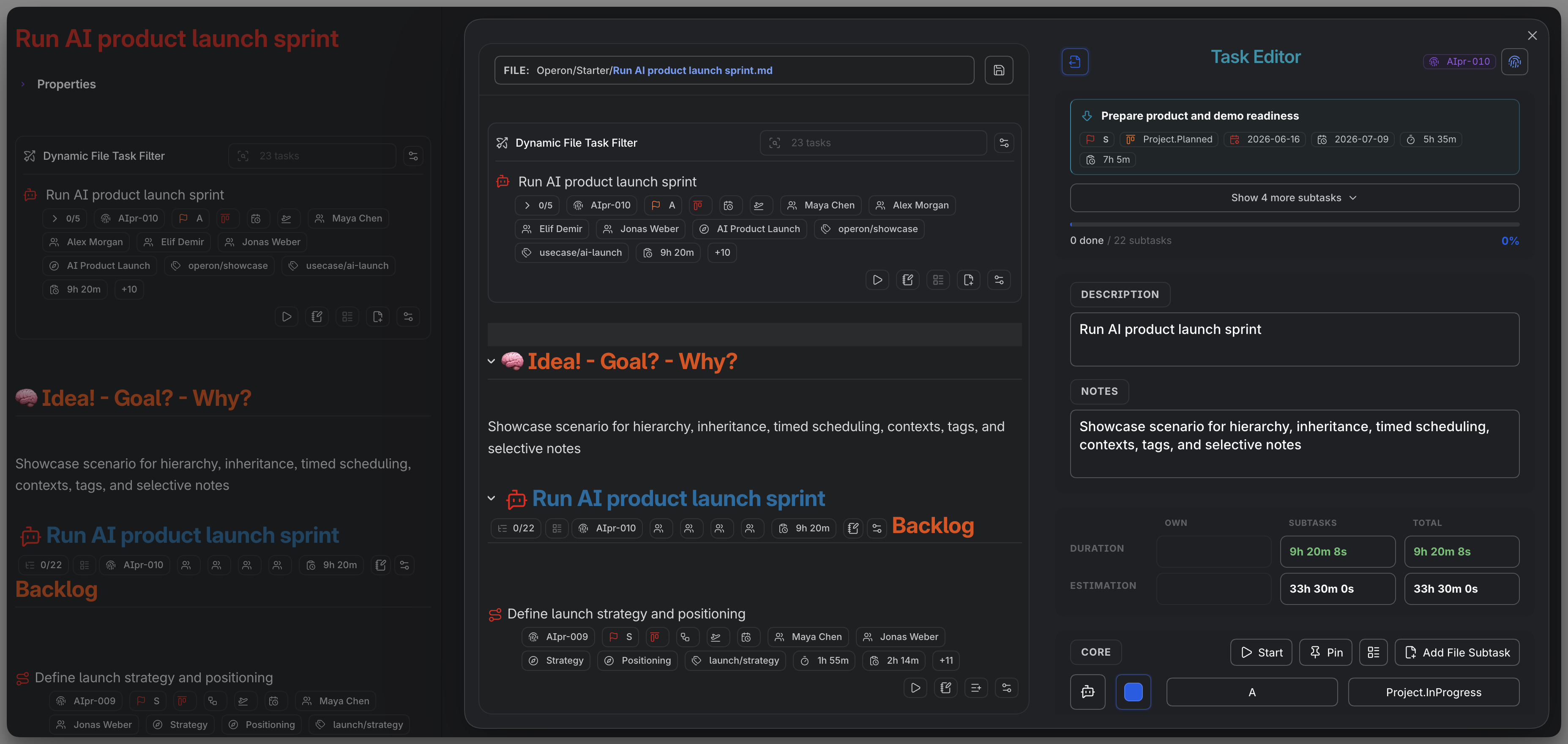 The Task Editor on a file task, the fields beside the Markdown body