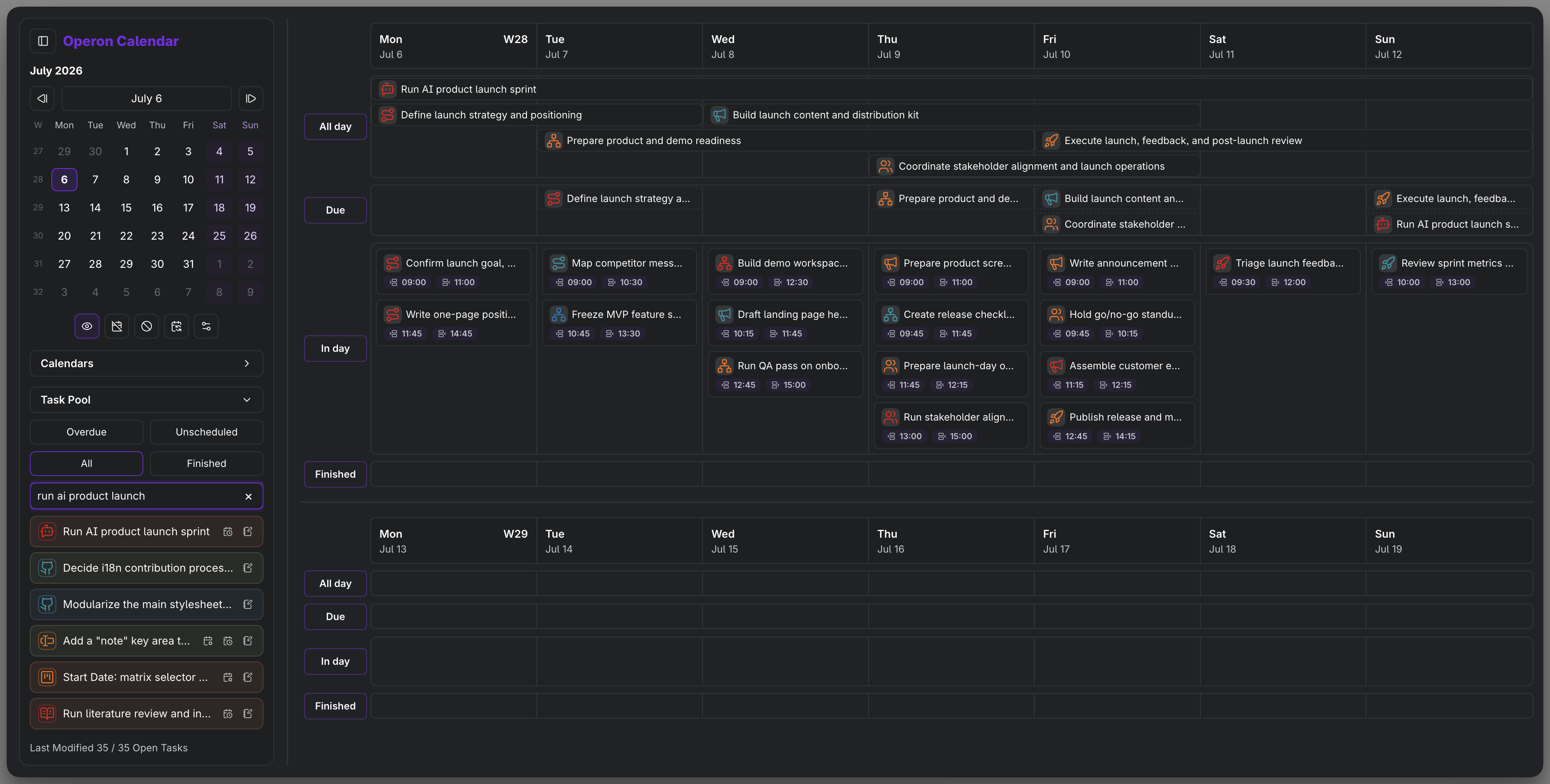 The Multi-Week preset showing several weeks of tasks as blocks