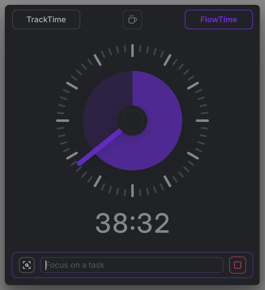 The FlowTime panel counting down on a focused task