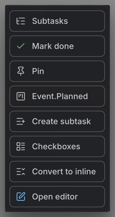 A task's contextual menu open, showing the available actions