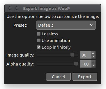 Gimp 2.9.x Export Dialog