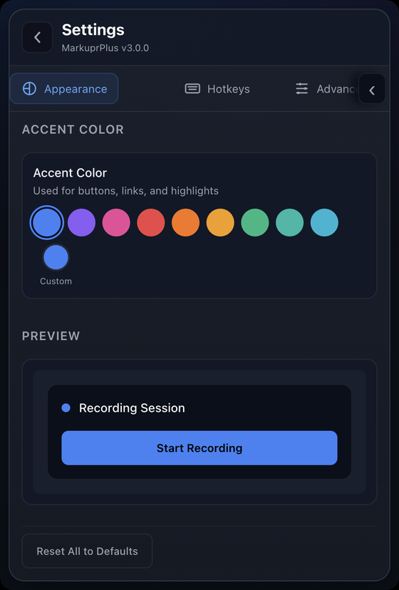 Accent colour picker with live preview