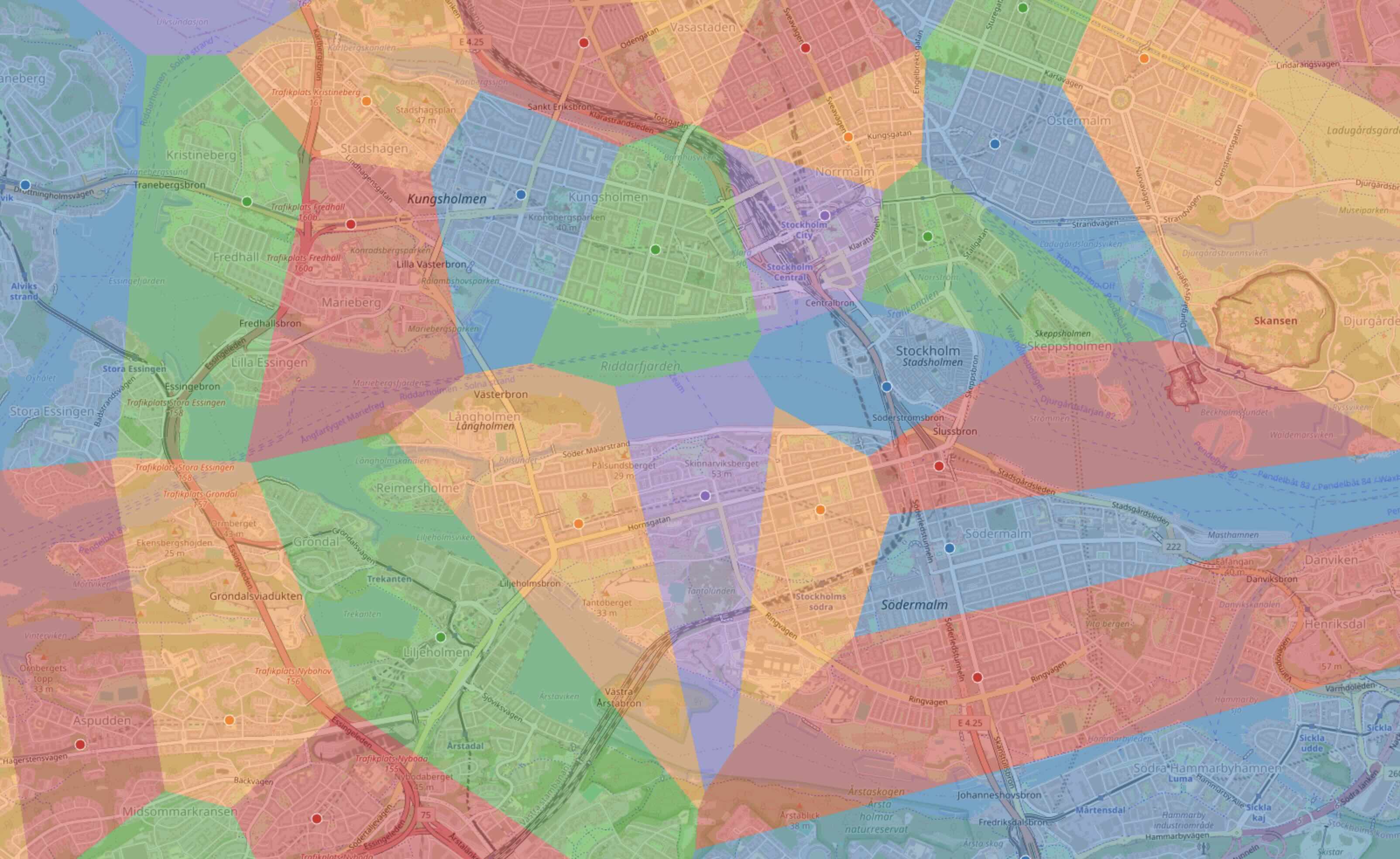 Voronoi map of Stockholm subway stations