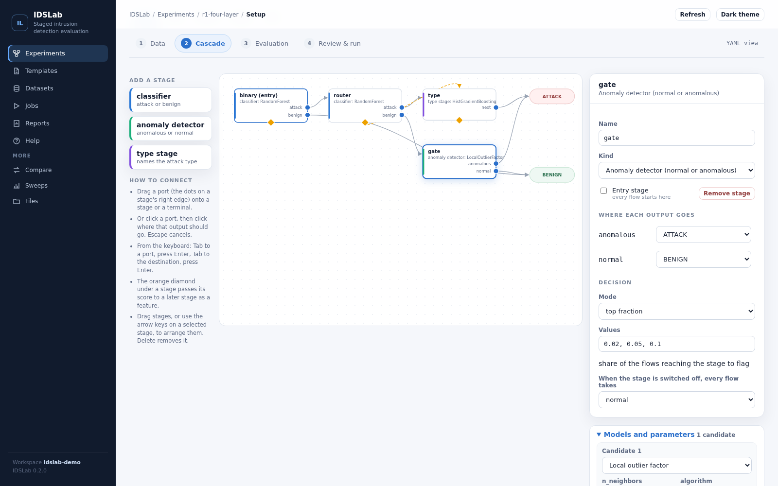 IDSLab visual pipeline builder