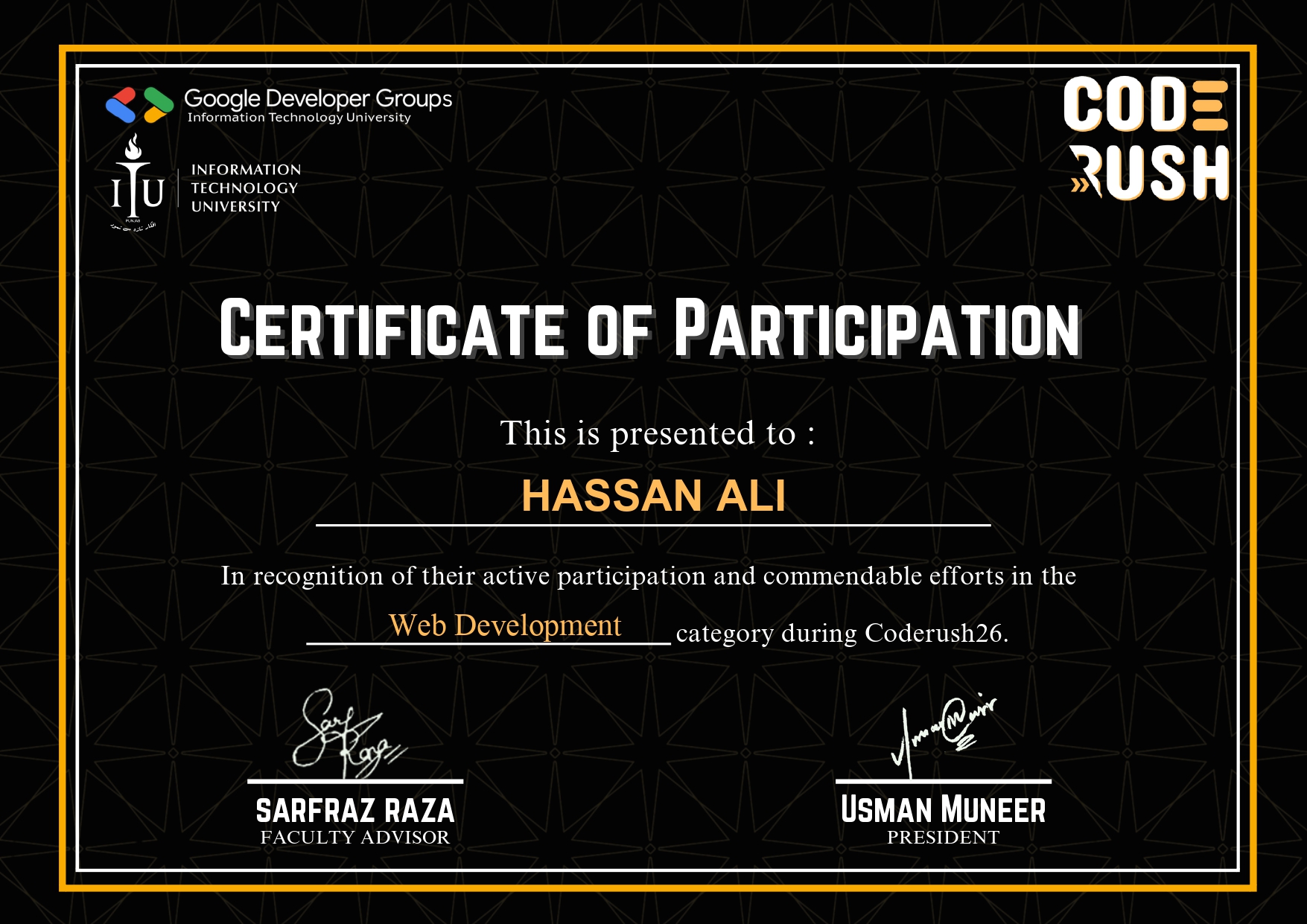 Hassan Ali Certificate