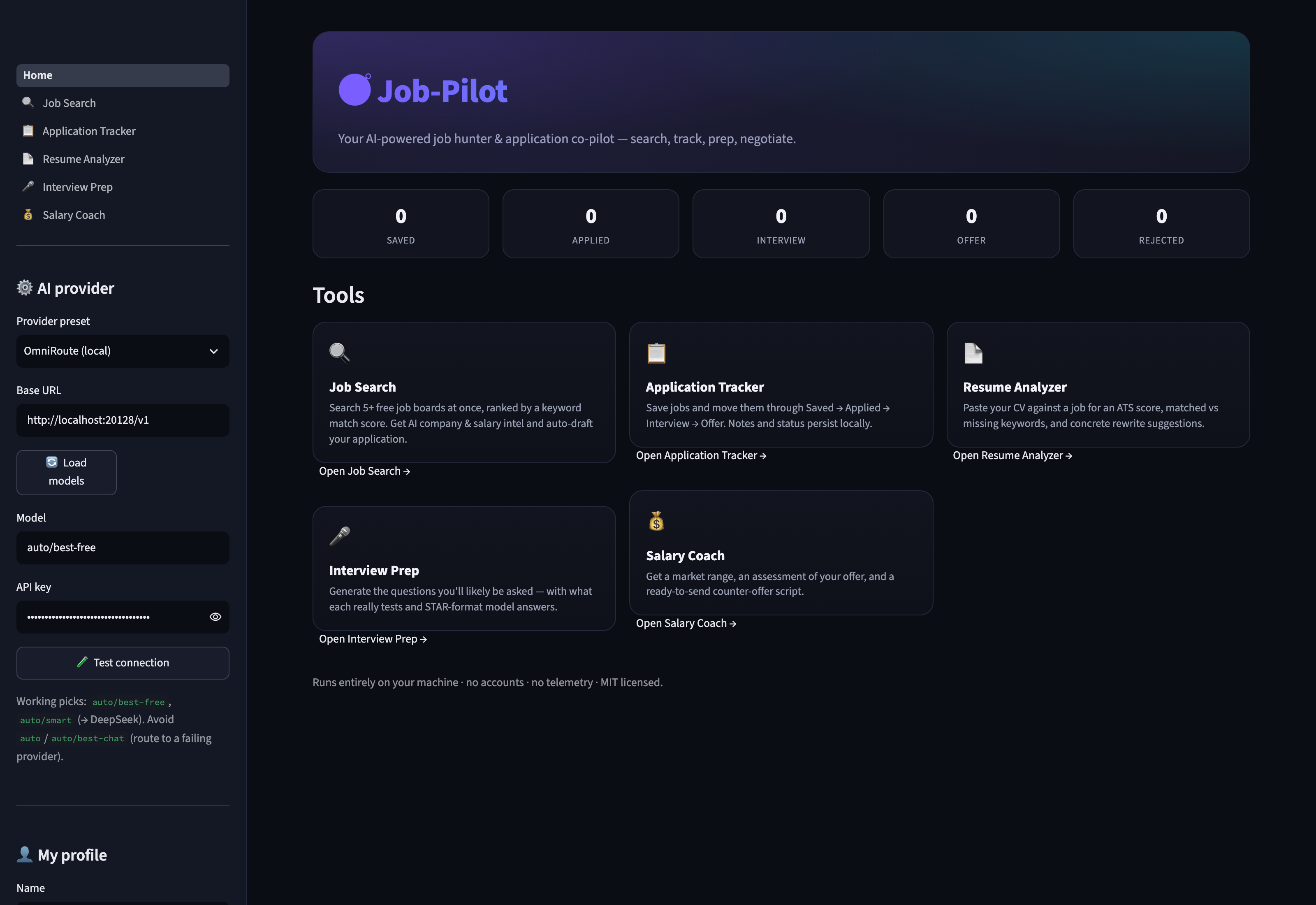 Home dashboard