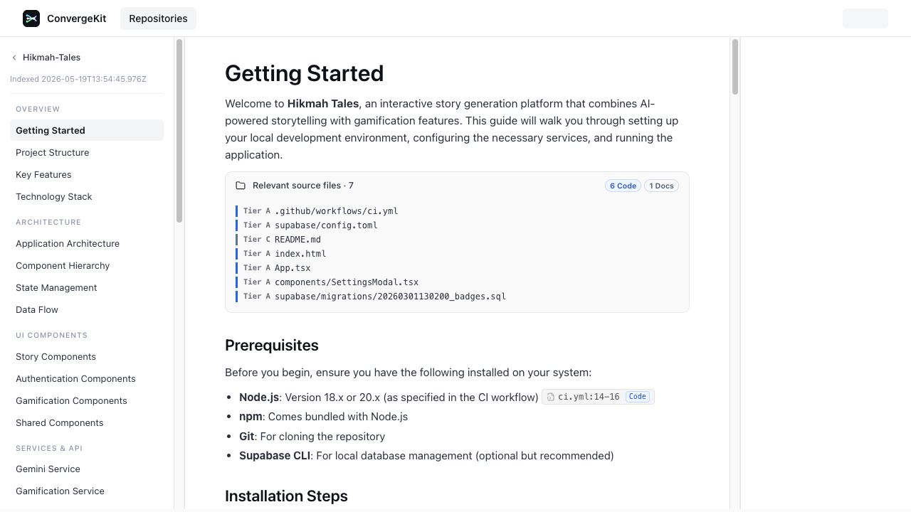 ConvergeKit evidence-ranked wiki reader