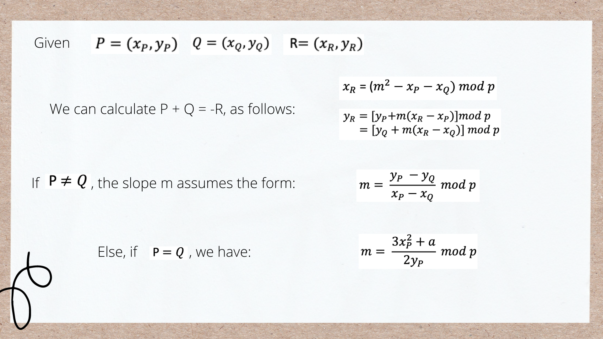 Equations for calculating point additions