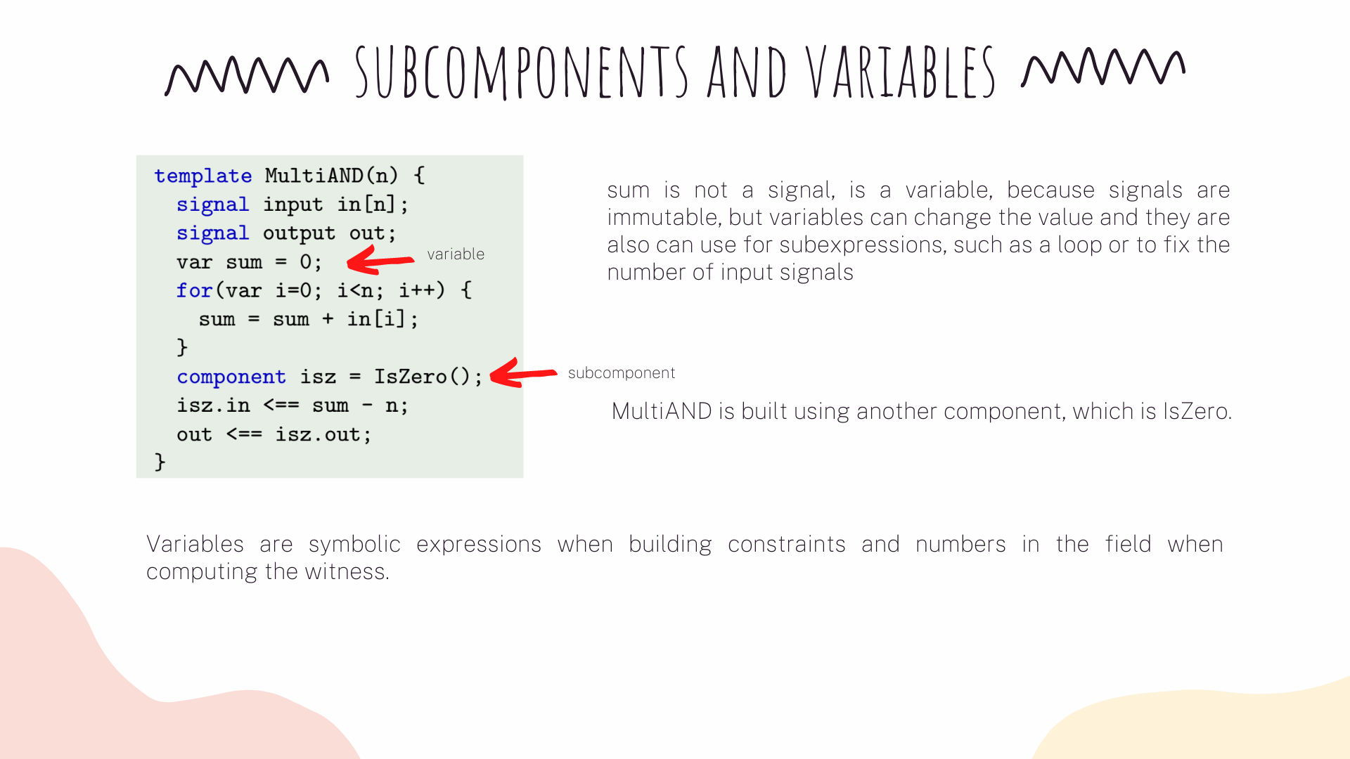 Subcomponents and variables